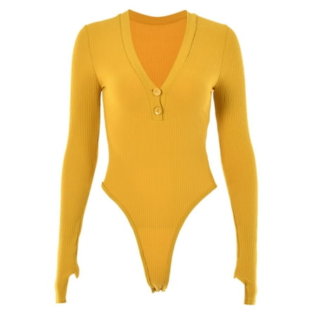 

Jumpsuits Bodysuit For Women 2022 V Neck Button Tight Leggings Jumpsuit Solid Color Low Cut Long Sleeve Romper Bodysuits For Women Body Suits Women Clothing Underwear Pajamas Lingerie For Women