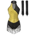 thumbnail image 3 of YONGHS Robe de Danse Jazz Latine à Franges pour Femmes Jupe Justaucorps de Salon Rumba avec Gants Or L, 3 of 5