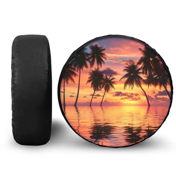 Garronmavis Coconut Tree Rv Spare Tire Cover Universal Dustproof Waterpoof Spare Tire Cover for Rv Trailer Universal Fit SUV Truck