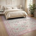 thumbnail image 3 of ODIKA 8'x10' Washable Area Rug Pink Coquette Boho Toss Scallop Border Delicate Ribbon Vintage for Dining Room, Large Office, Lounge, Non-Slip Chair-Friendly Mat, 3 of 7