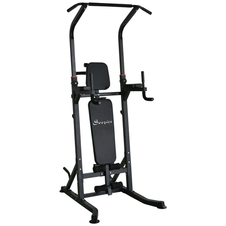 Soozier Pull Up Dip Station, Foldable Power Rack with Adjustable