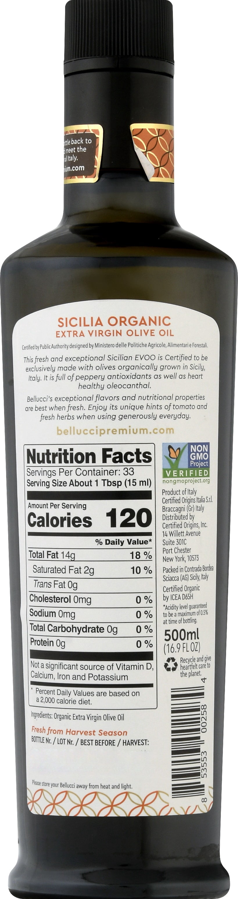 Bellucci Premium Sicilian Extra Virgin Olive Oil 500 ml (Pack Of 6)