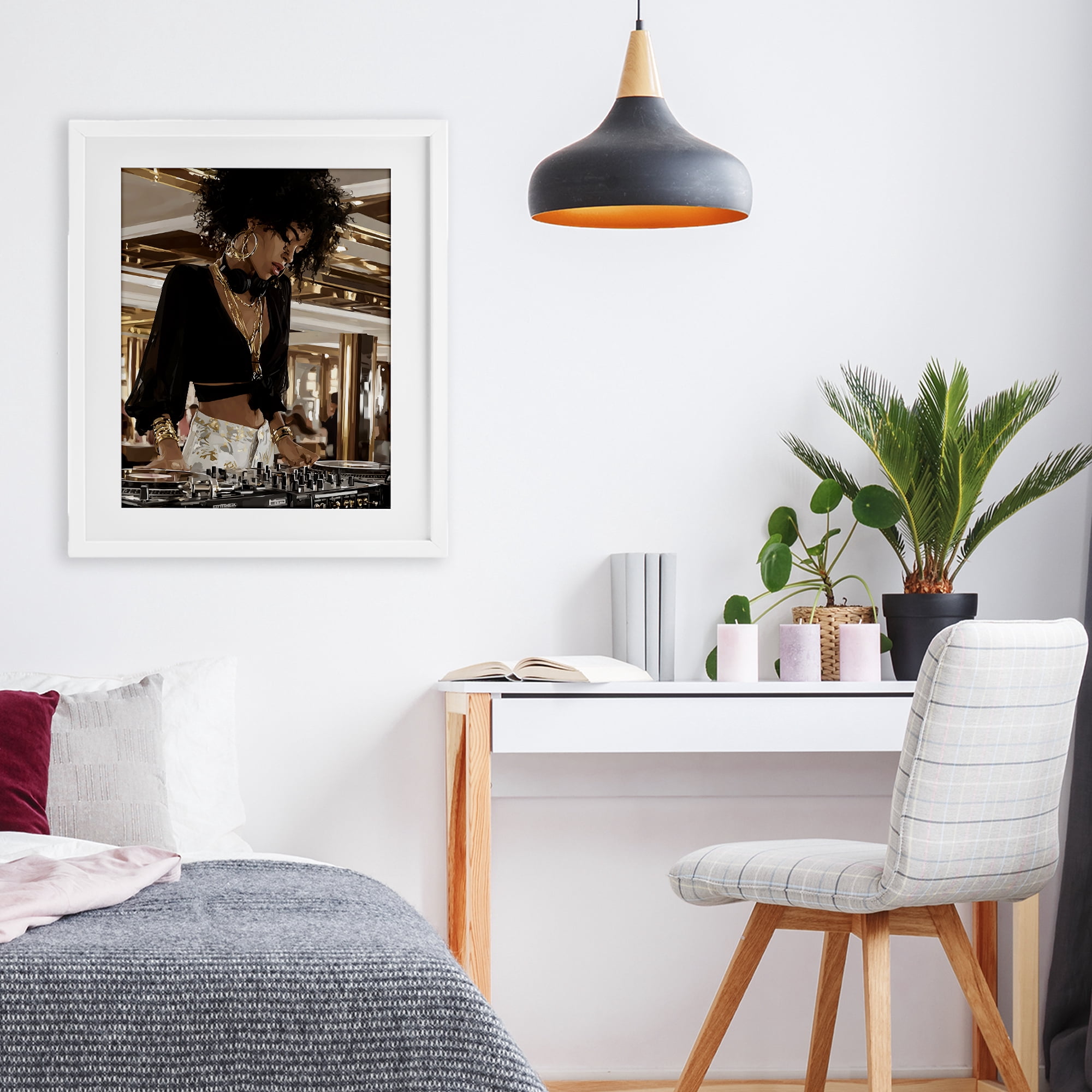 Stupell Industries Woman Of Music Live DJ White Framed Print Under Glass, design by Franklyn Gregory