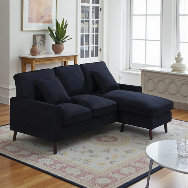 Cosmic Homes Canapé Sectionnel Rembourré en Tissu Amelia avec Méridienne Réversible – Noir