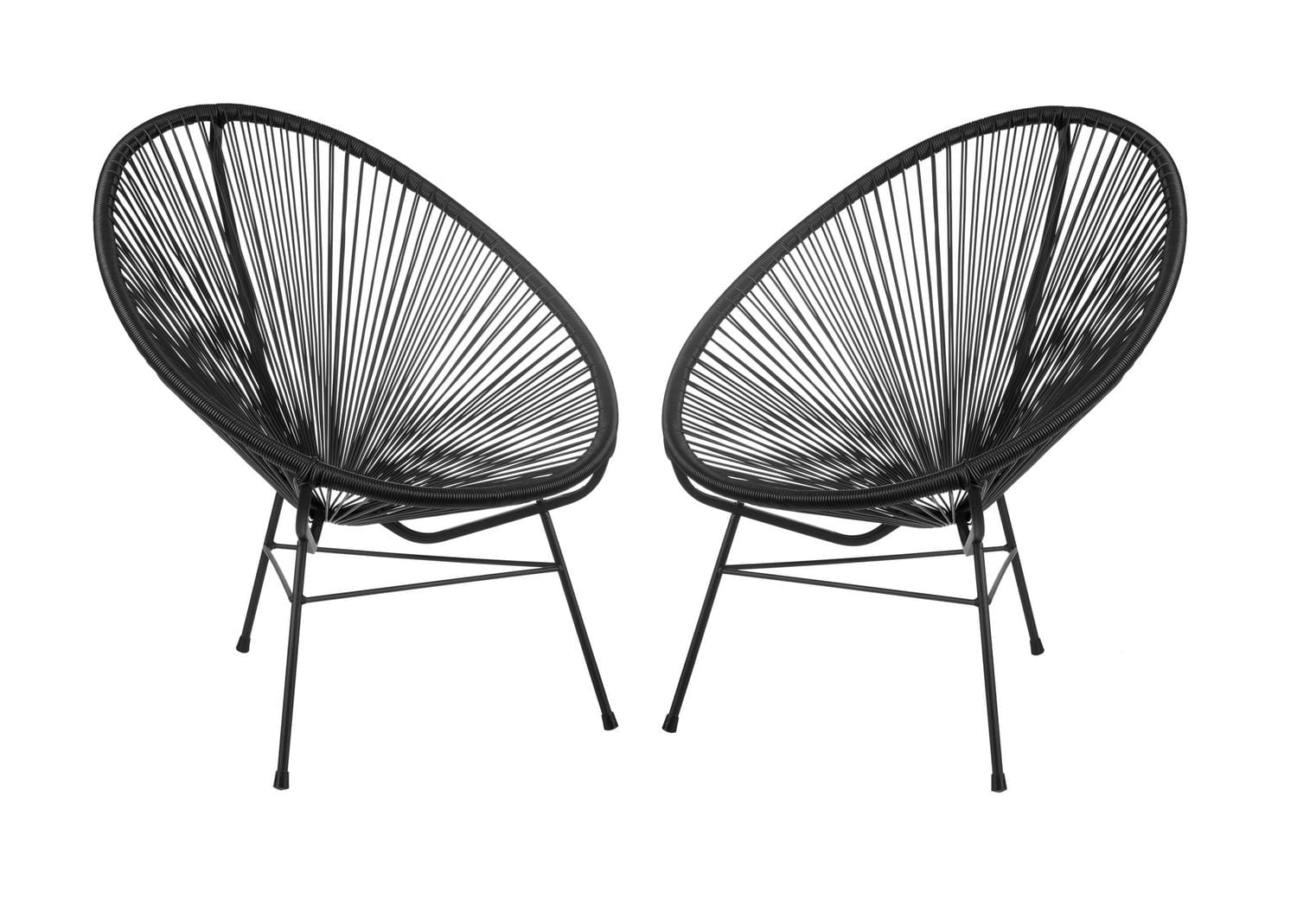 Chaise Plata Import Acapulco en noir, chaise longue en fil, chaise longue en plastique, chaise longue de plage, chaise longue intérieure-extérieure, chaise longue de patio, chaise longue ovale - Set 2