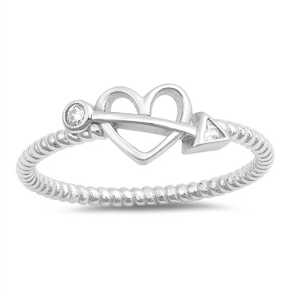 Clear CZ Cupid Arrow Heart Twisted Ring .925 Sterling Silver Band White Jewelry Female Size 6