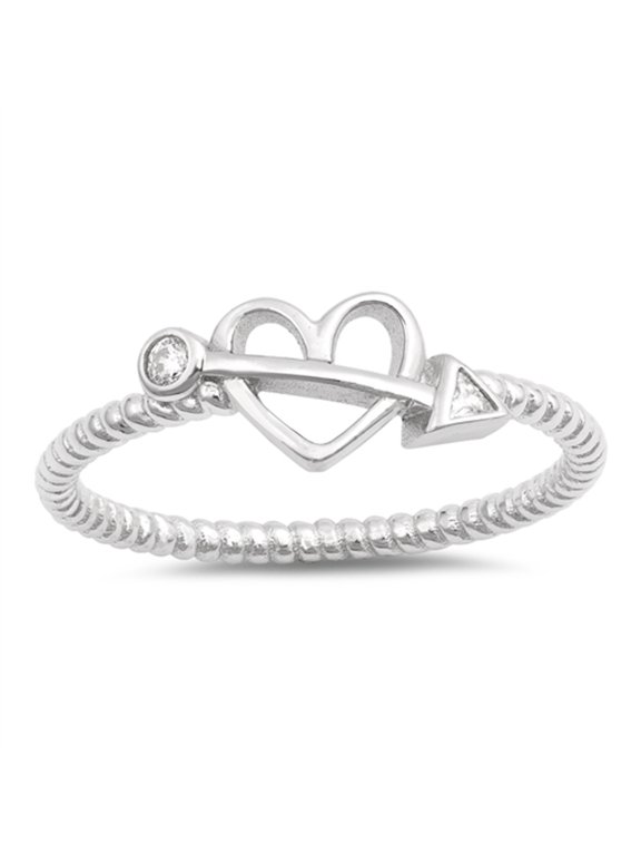Clear CZ Cupid Arrow Heart Twisted Ring .925 Sterling Silver Band White Jewelry Female Size 9