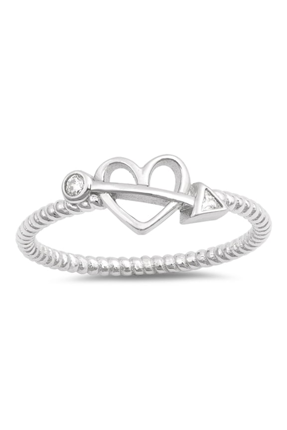 Clear CZ Cupid Arrow Heart Twisted Ring .925 Sterling Silver Band White Jewelry Female Size 9