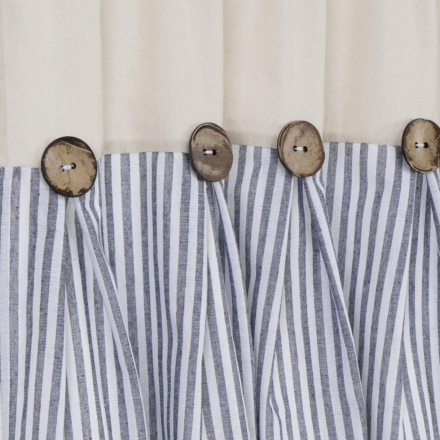 Alishomtll Stripe Kitchen Curtains 8 Button Linen Cotton Window Curtains Sets 24 Inches Long ,Rod Pocket ,Blue