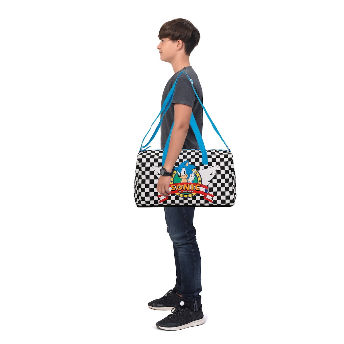 Sonic The Hedgehog Classic 5-Pc Duffle Bag Utility Case Water Bottle Key Chain and Carabiner