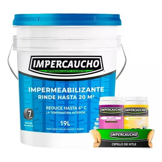Kit Impermeabilizante Impercaucho Siliconado y Mejorado 7A Blanco 19L
