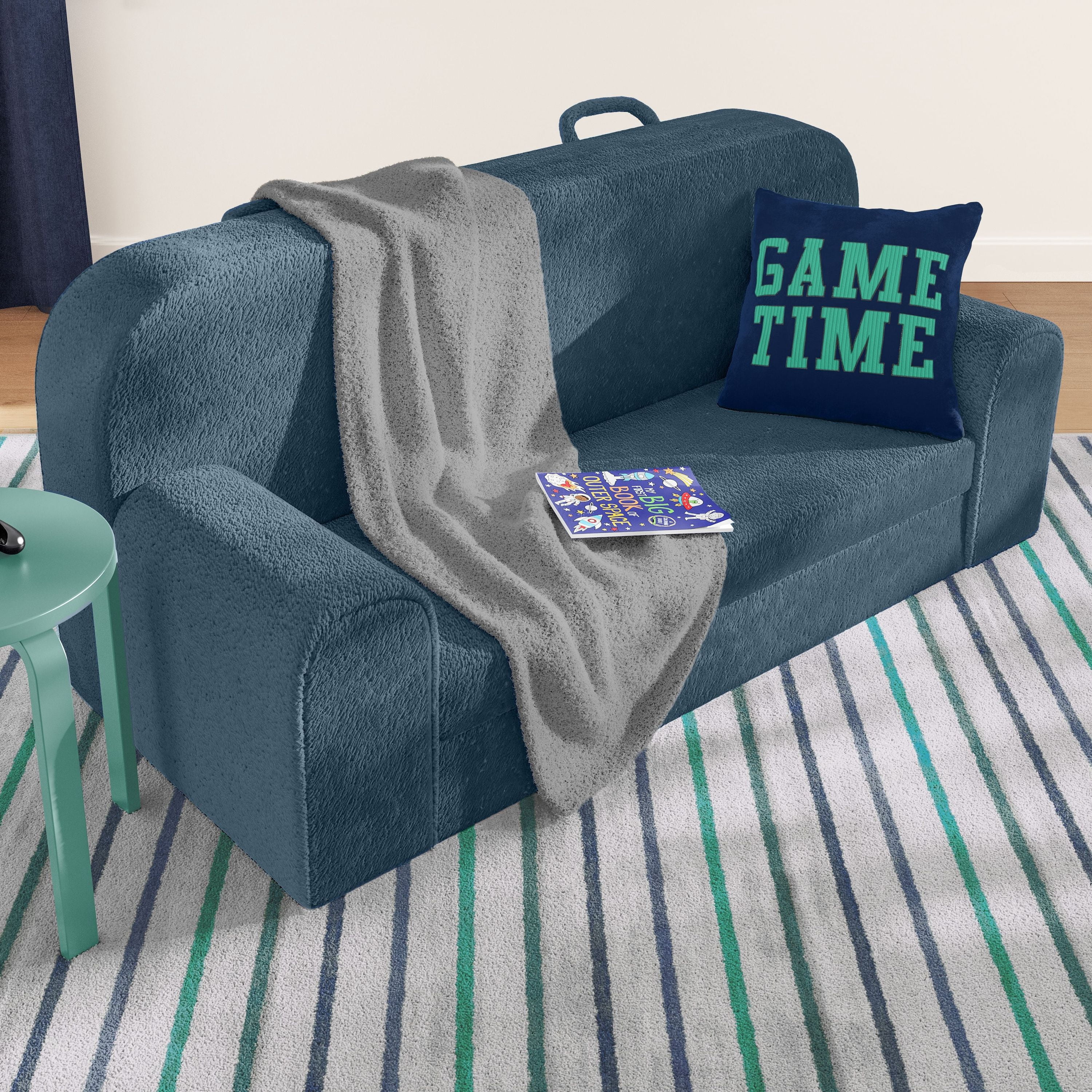 Mainstays Kids Compressed Oversized Faux Fur Couch, Blue