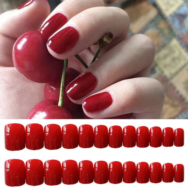 24pcs Fake Nails Art Reusable Stick Press On Full Cover False Nail Tips Glue Walmart Com Walmart Com