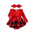 thumbnail image 1 of xiaxaixu Bébé Bébé Filles Noël Robe à Carreaux Patchwork Imprimé Manches Longues Col Rond Dentelle Combinaison + Bandeau, 1 of 9