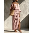 thumbnail image 4 of Women Off Shoulder 3/4 Sleeve Maxi Dress Waist Twist Ruched Side Slit Casual Dress for Beach Vacation, 4 of 5