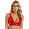 thumbnail image 2 of Sxiwei Women's Wet Look Pu Leather Bra Top Plunging Tank Crop Top Vest Bustier Rave Dance Bra Red M, 2 of 5