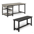 thumbnail image 1 of Dining Table Set for 4, Kitchen Dining Table Set with Upholstered Benches, Kitchen Dining Room Table with Storage Drawers, Wine Rack, Small Space Grey, 1 of 4