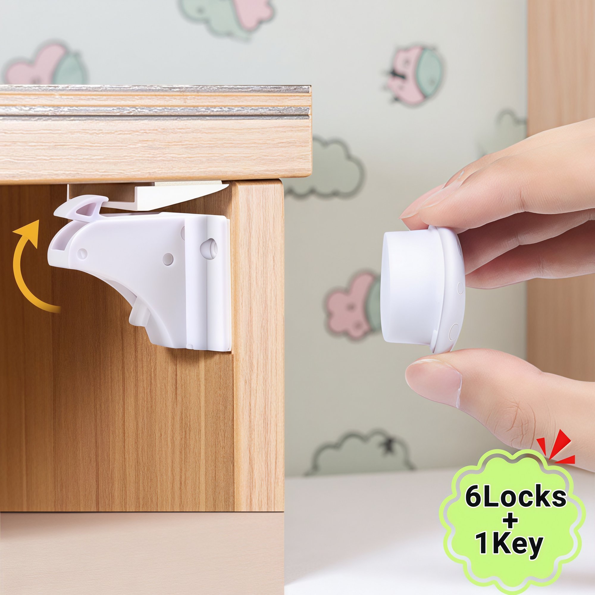 DUNCHATY 6-Pack Magnetic Cabinet Locks with Keys – Upgraded Adhesive, No-Drill Child Safety Locks for Cabinets & Drawers, Invisible Baby Proofing Latches for Kitchen, Bathroom, and Furniture