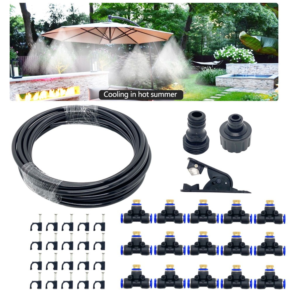 Outdoor Misting Cooling System Kit Garden Cooling System DIY Micro Drip Irrigation System for Patio Lawn Home Irrigation Misters for Patio with Brass Sprayers Garden 