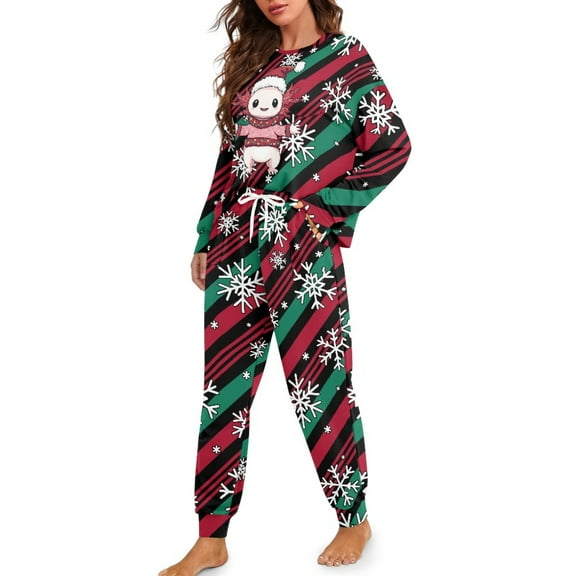 DISNIMO Axolotl Snowflake Print Women's 2 Piece Lounge Sets Fall Long Sleeve Pajama Set Casual Soft Sleepwear Nightwear Crew Neck Pullover Top with Long Pants Oversized Loungewear, 2XL
