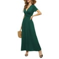 thumbnail image 3 of MLANM Women's Empire Waist Maxi Dress Casual V Neck Long Dresses with Pockets, L Dark Green, 3 of 7