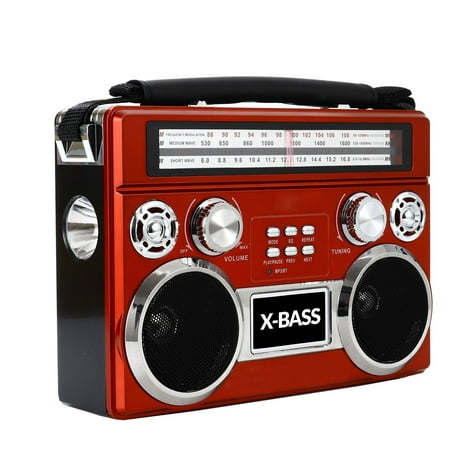 RD-666 Retro AM/FM/SW 3-Band Portable Radio with Bluetooth Boombox Flash Light (Red)