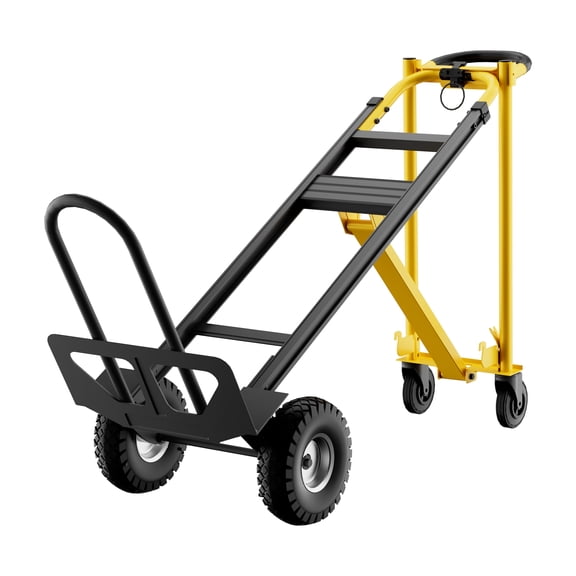 3-in-1 Heavy Duty Convertible Hand Truck Dolly – 770lbs Capacity, Steel Folding Utility Cart, Puncture-Proof & Stair-Climbing Wheels, Elastic Straps