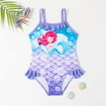 thumbnail image 6 of Girls One Piece Swimsuit Off Shoulder Ruffles Spaghetti Strap Onesie Swim Suit Cartoon Print Swimwear Blue Girl Summer Bathing Suits 3-4T, 6 of 7