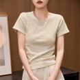 thumbnail image 6 of Women Crewneck Slim Fitted Short Sleeve T Shirts Cute Stripe Stretchy Bodycon Basic Tee Tops, 6 of 7