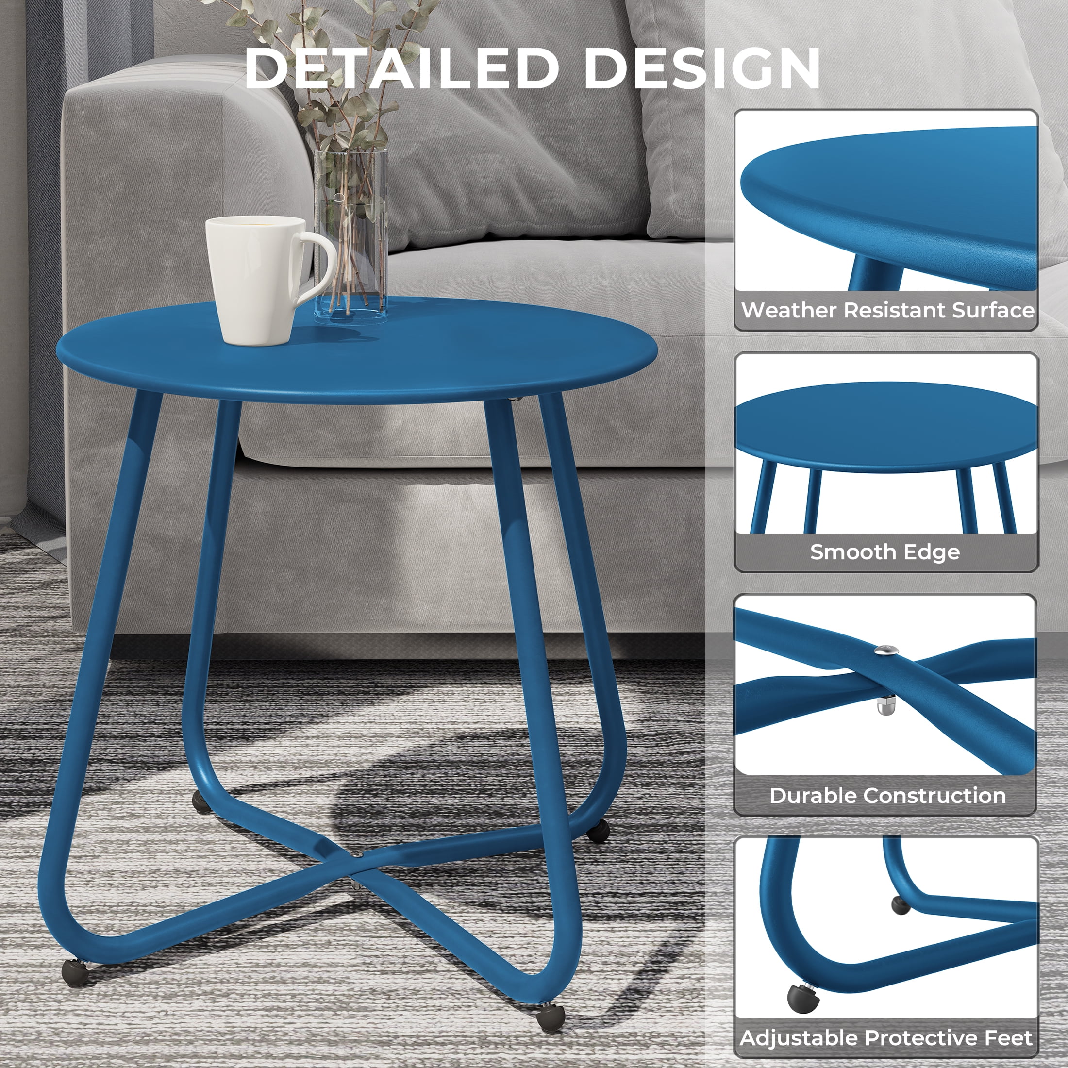 Grand Patio Outdoor&Indoor Steel Patio Side Table, Weather Resistant Outdoor Small Round End Table for Patio, Yard, Balcony, Garden, Living Room, Bedroom Peacock Blue