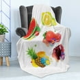 thumbnail image 4 of Fruit Soft Flannel Fleece Throw Blanket, Colorful Summer Food Arrangement Watermelon Slice Lemon Strawberry and Pineapple, Cozy Plush for Indoor and Outdoor Use, 50" x 60", Multicolor, by Ambesonne, 4 of 5