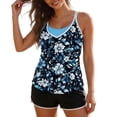 thumbnail image 2 of FDGIU Women's 3-Piece Floral Print Tankini Swimsuit, V-Neck Racerback Tank Top with Built-in Bra and Boyshorts Tummy Control Bathing Suit for Beach Pool, 2 of 7