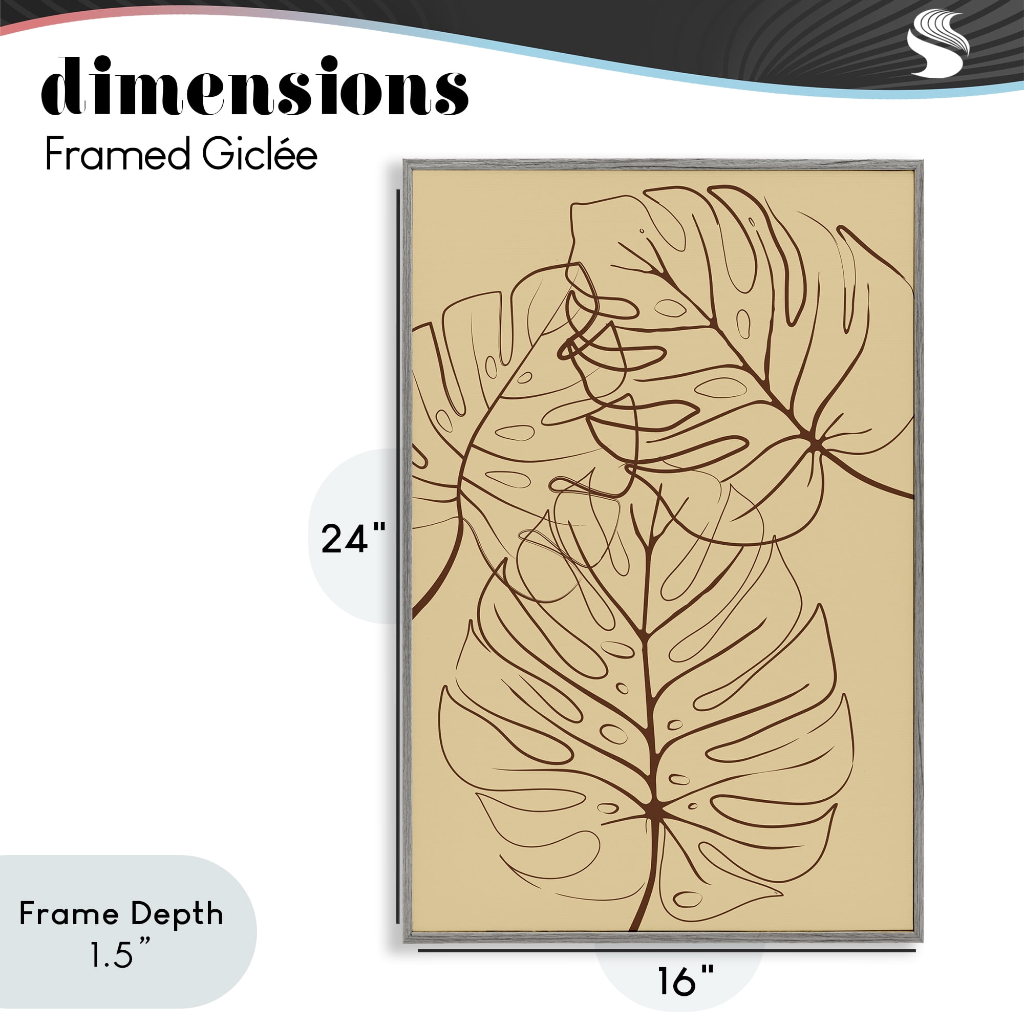 Stupell Industries Autumn Monstera Leaf Contour Gray Framed Giclee Art, design by Martina Pavlova