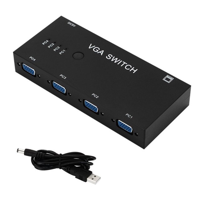 Moyic Conmutador VGA 4 en 1, caja convertidora de conmutador de vídeo VGA, amplificador de señal HD, adaptador divisor de refuerzo para PC, y Sistemas de cine en casa