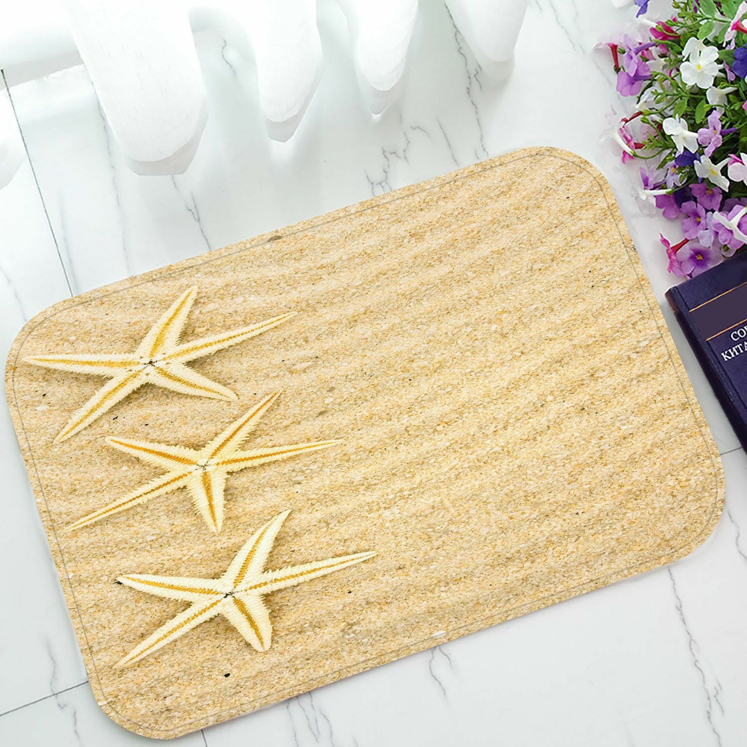 ECZJNT starfish sand many lines drawn it beach Doormat Bath Mat Rug Entrance Rug Floor Mats 23