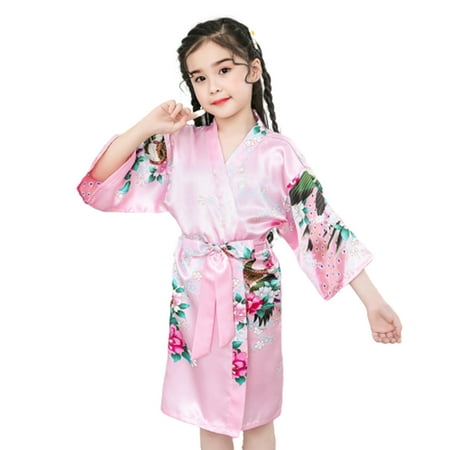 

Chaoren Girls Children Long-Sleeve Floral Printing Dressing Gown Bath Robe Sleepwear