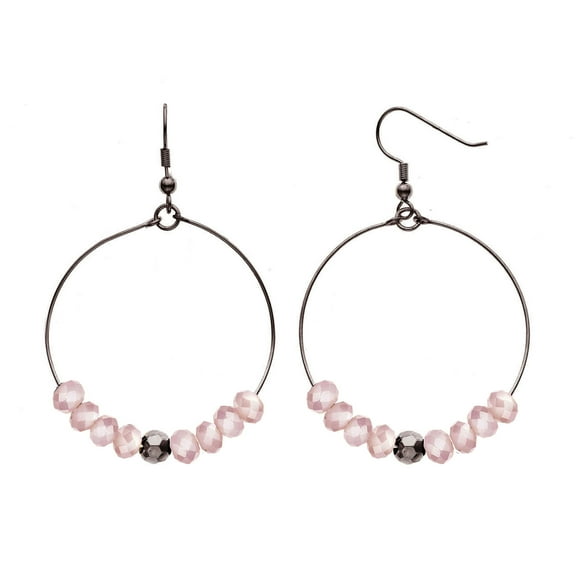 X & O 14KT Black Rhodium Plated and Pink Beads Earring