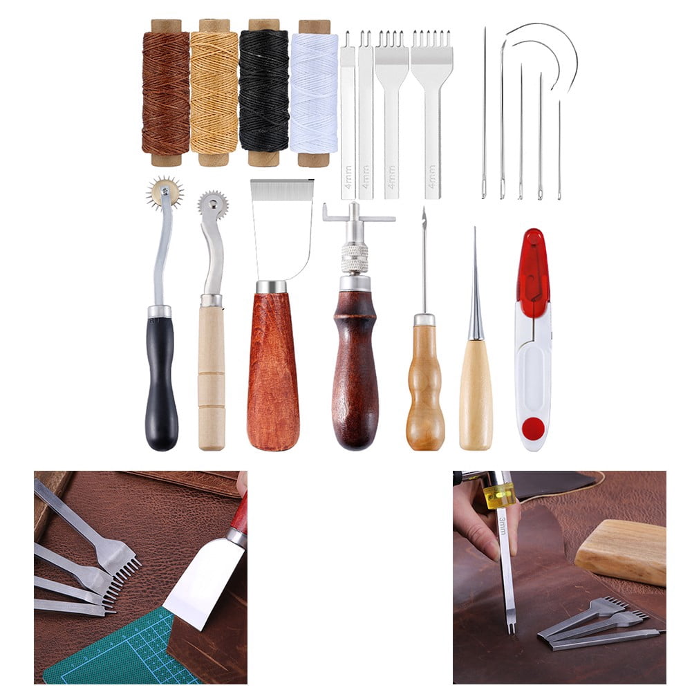 Leather Craft Tool Kit Leather Hand Sewing Repair Kit Stitching Punch Carving Work Groover Set DIY Tool Set Professional