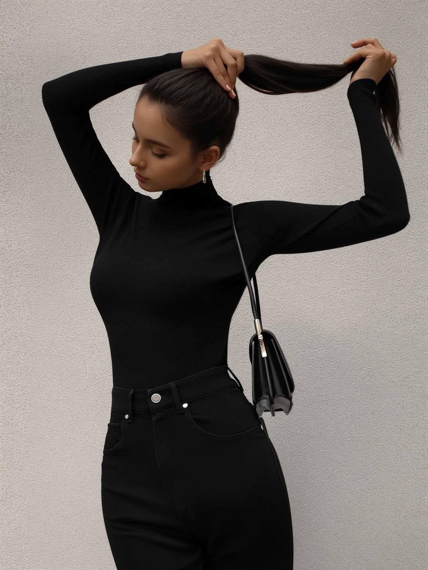 Mock Turtleneck for Women Long Sleeve Fitted Shirts Tight Tops Tees