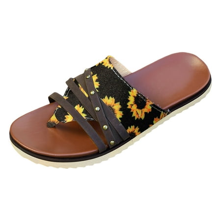 

PMUYBHF Female Sandals Women Wedge Heel Women Sandals Fashionable New Pattern Minimalist Flower Print Summer Flip Flops 39 Yellow