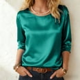 thumbnail image 2 of GEWSEY Women's Satin Blouse 3/4 Sleeve Crewneck Tops Satin Silk Work Shirt Dressy Business Casual Tee Tshirt Fall Outfits (Green, XL), 2 of 9