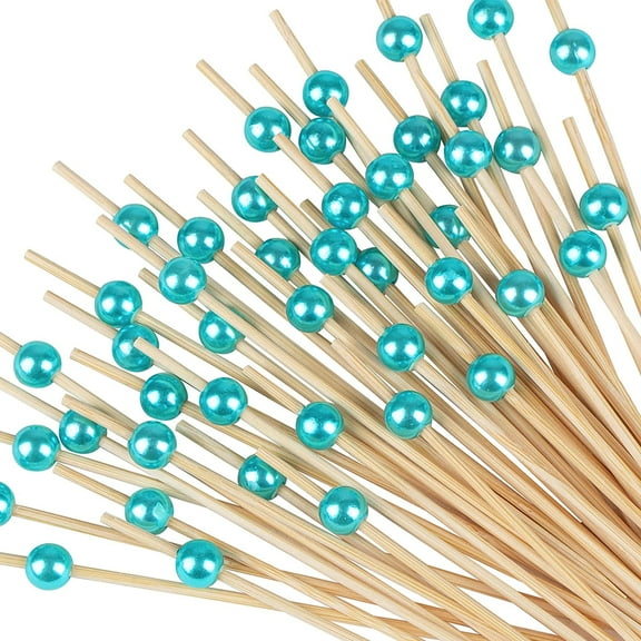 Toothpicks for Appetizers - 100 Counts Decorative Cocktail Picks, 4.7 inch Long Bamboo Skewers Fancy Wooden Sticks for Food and Drinks, Charcuterie Accessories Party Decorations (Blue)