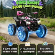 24 Volt ATV for Kids, Sunnyfree 4 Wheeler for Kids, 4WD Power Car Wheels with Remote, Bluetooth, Music, Spring Suspension, Pink
