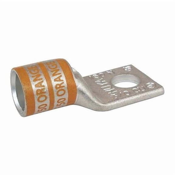 One-Hole Compression Lug, 3/0 AWG Max, 3/8 in Stud, Short Barrel, Copper, Orange