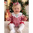 thumbnail image 5 of Cjfdfy  Newborn Baby Girl Holiday Fall Outfit Holiday Thanksgiving Turkey Merry Christmas Embroidery Long Sleeve Doll Collar Plaid Romper And Bow Headband Set, 5 of 9