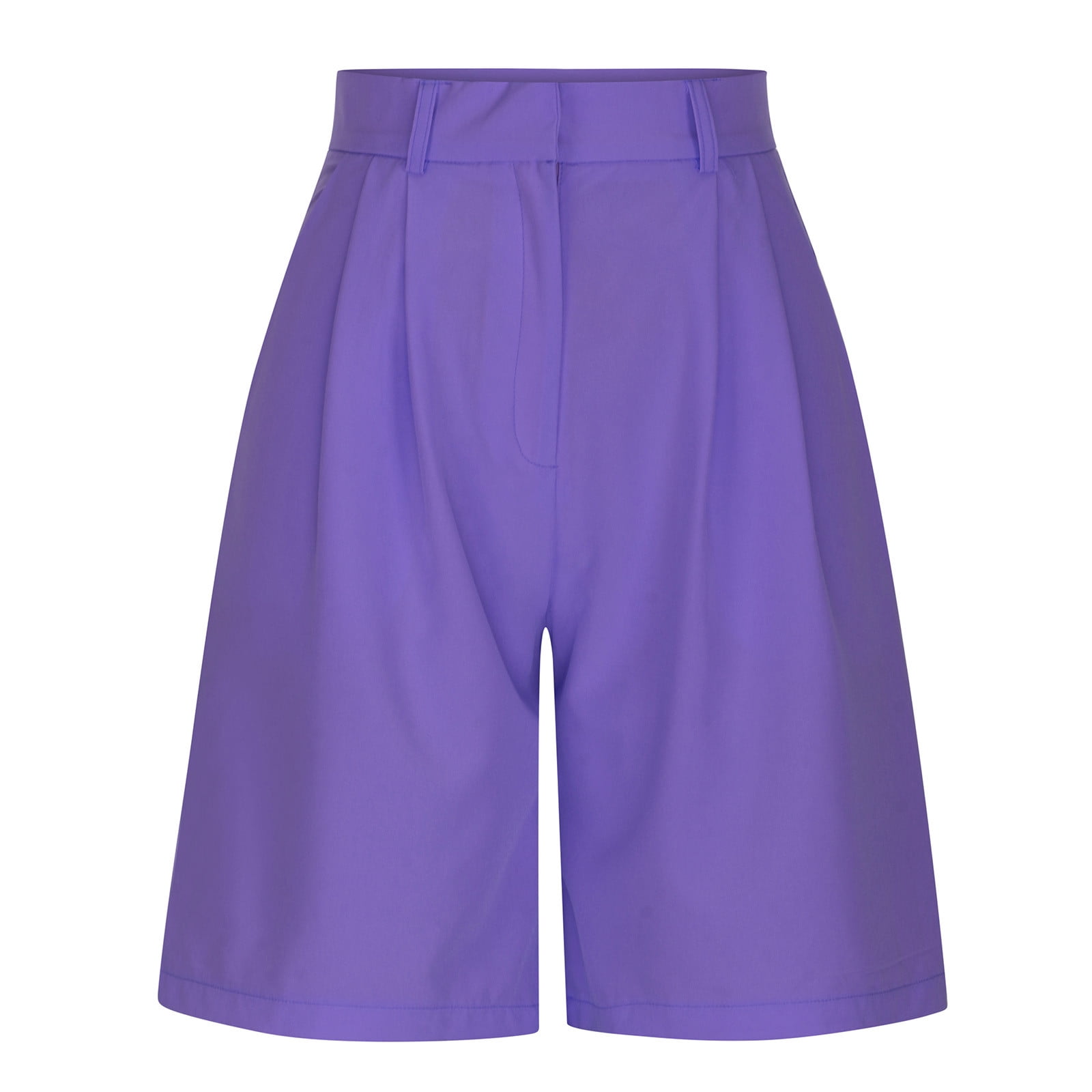 Clearance RYRJJ Women Business Casual Button Dress Shorts High Waist Wide  Leg Pleated Shorts Summer Solid Bermuda Shorts with Pockets(Purple,M) 
