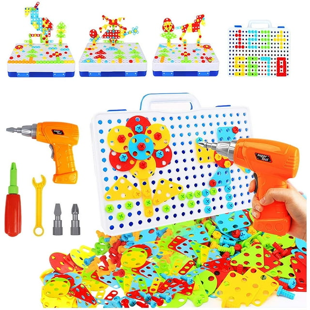 Electric Drill Toy with Drill & Screw Driver Tool Set, STEM Learning Toy (237 Drill Puzzles)