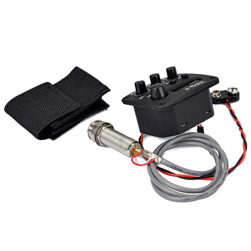 FRCOLOR Acoustic Guitar Preamp 3 Bands EQ Equalizer Pickup Amplifier Guitarra Preamp Piezo Pickup with LCD Tuner Guitar Parts Accessories (Black)