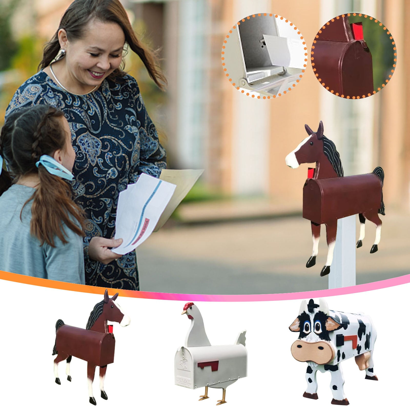 Unique Horse Mailbox Post, Animals Post Box, Creative Personalized Mailbox for Garden Yard Decor, Mailbox Covers Mailbox Wraps Post Letter Box Cover Perfect for Horse Farm or Horse Lover