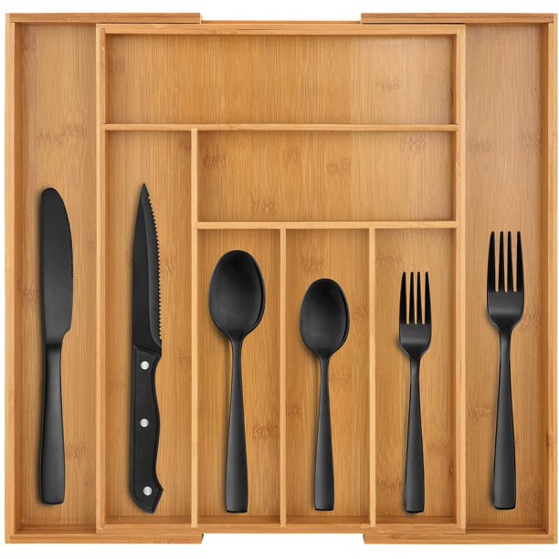 48 Pieces Matte Black Silverware Set with Organizer, Stainless Steel